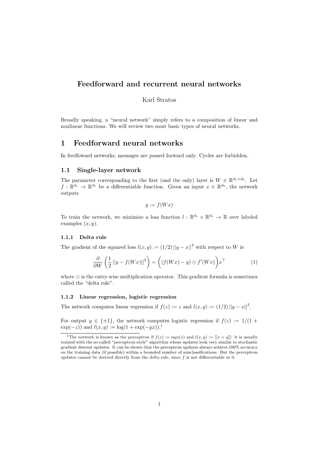 Feedforward and Recurrent Neural Networks