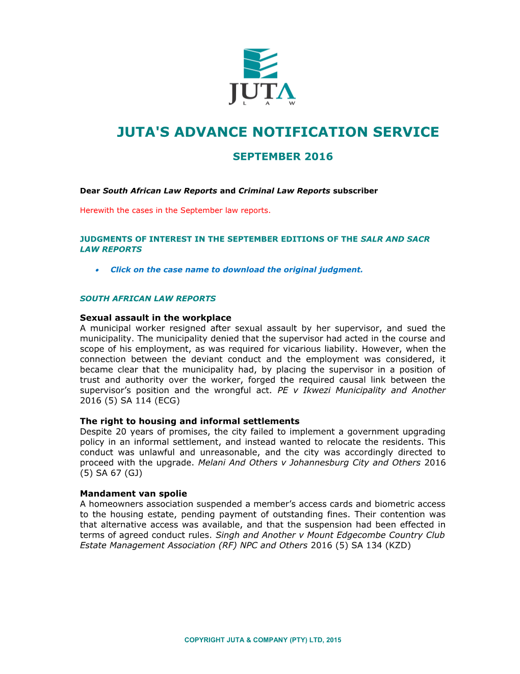 Juta's Advance Notification Service s2