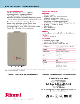 Rinnai Corporation Toll Free 1-800-621-9419