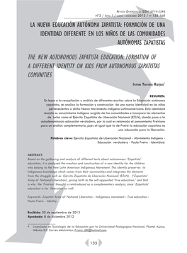La Nueva Educación Autónoma Zapatista: Formación De Una Identidad Diferente En Los Niños De Las Comunidades Autónomas Zapatistas