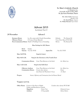Music Schedule Advent I-IV 2015