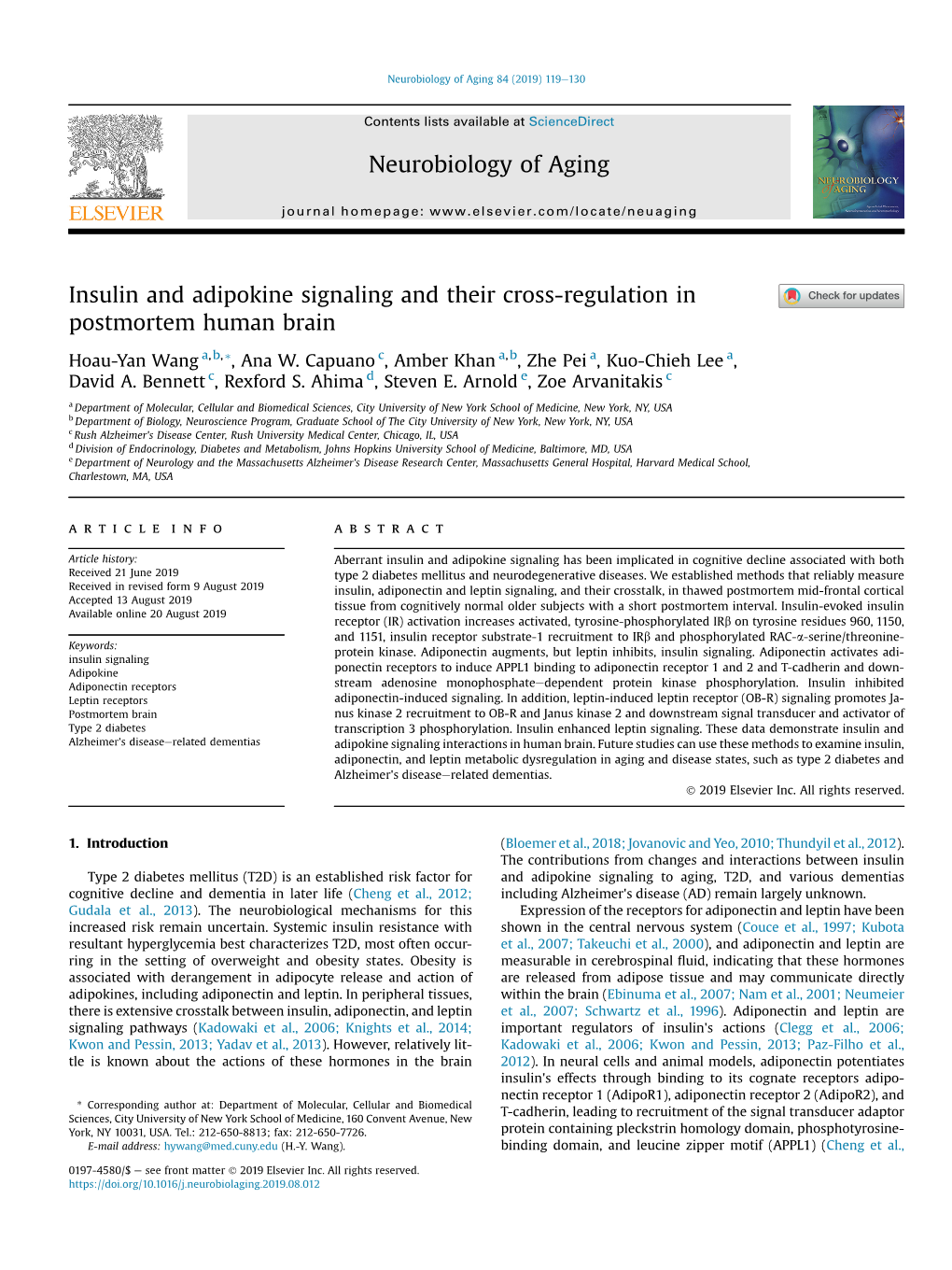 Insulin and Adipokine Signaling and Their Cross-Regulation in Postmortem Human Brain