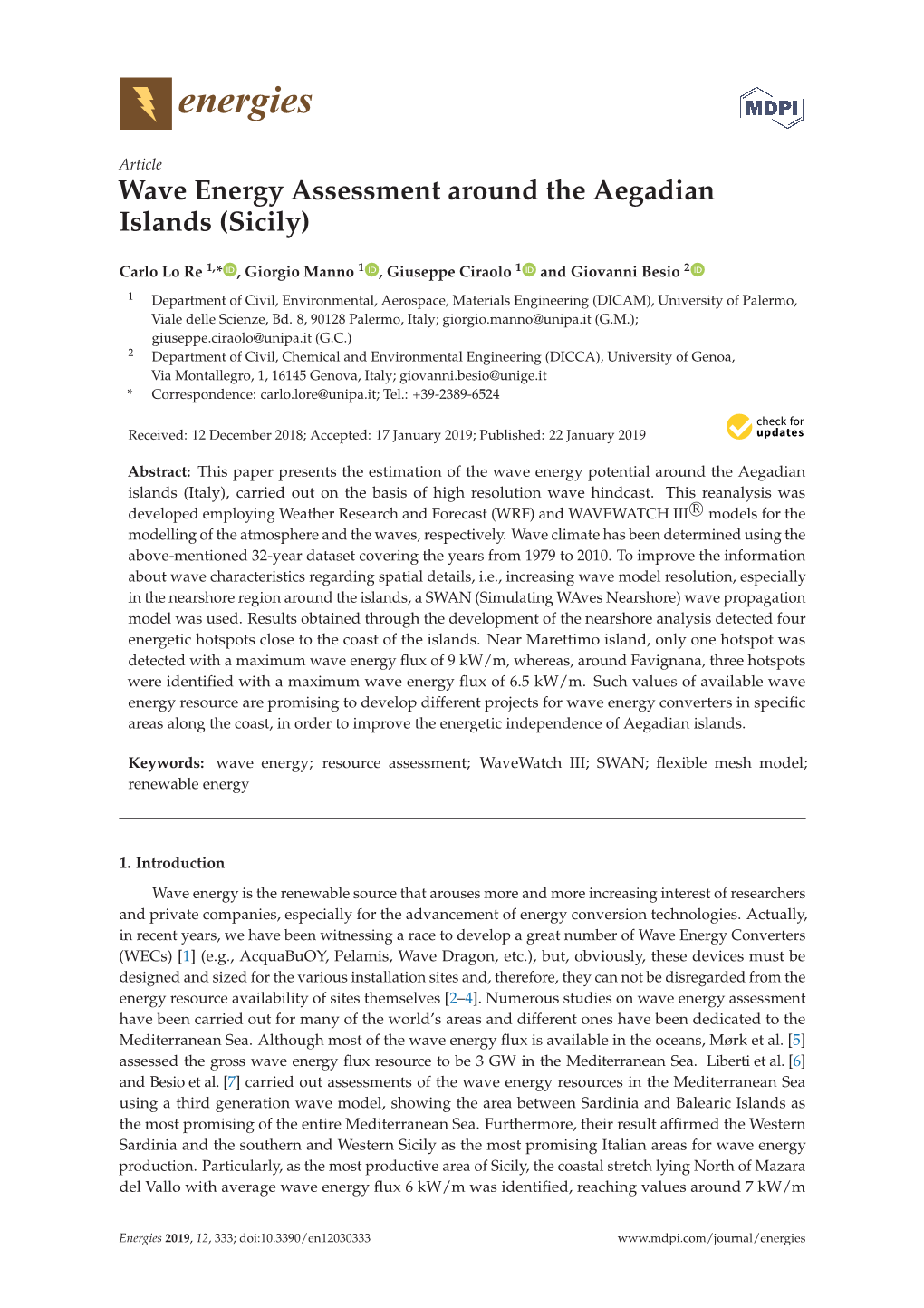 Wave Energy Assessment Around the Aegadian Islands (Sicily)