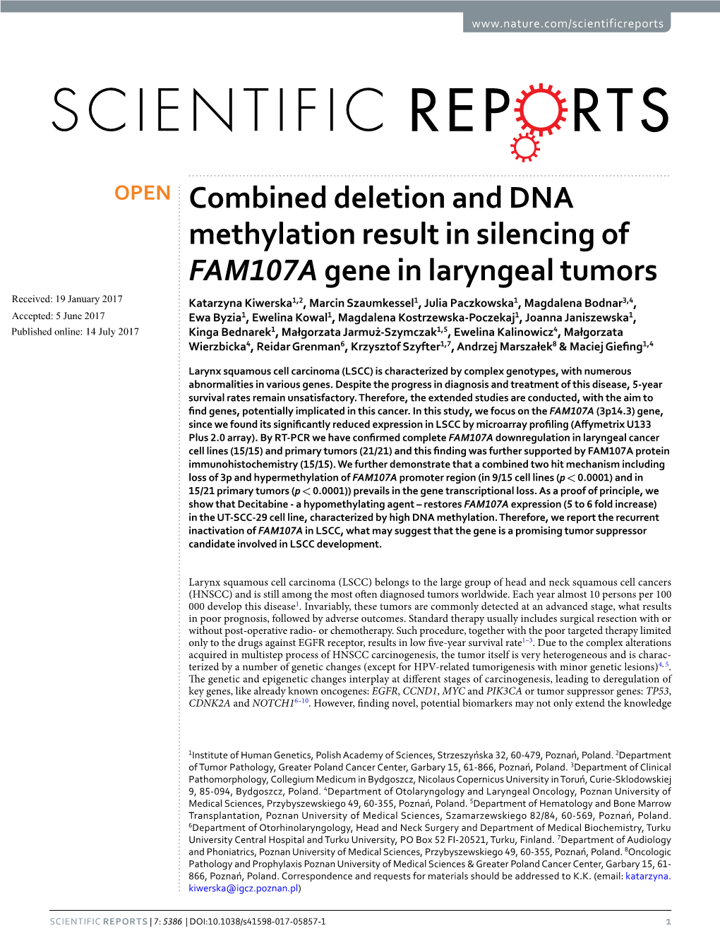 Combined Deletion and DNA Methylation Result in Silencing Of