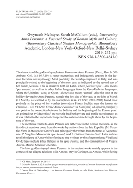 Gwynaeth Mcintyre, Sarah Mccallum (Eds.), Uncovering Anna Perenna: A