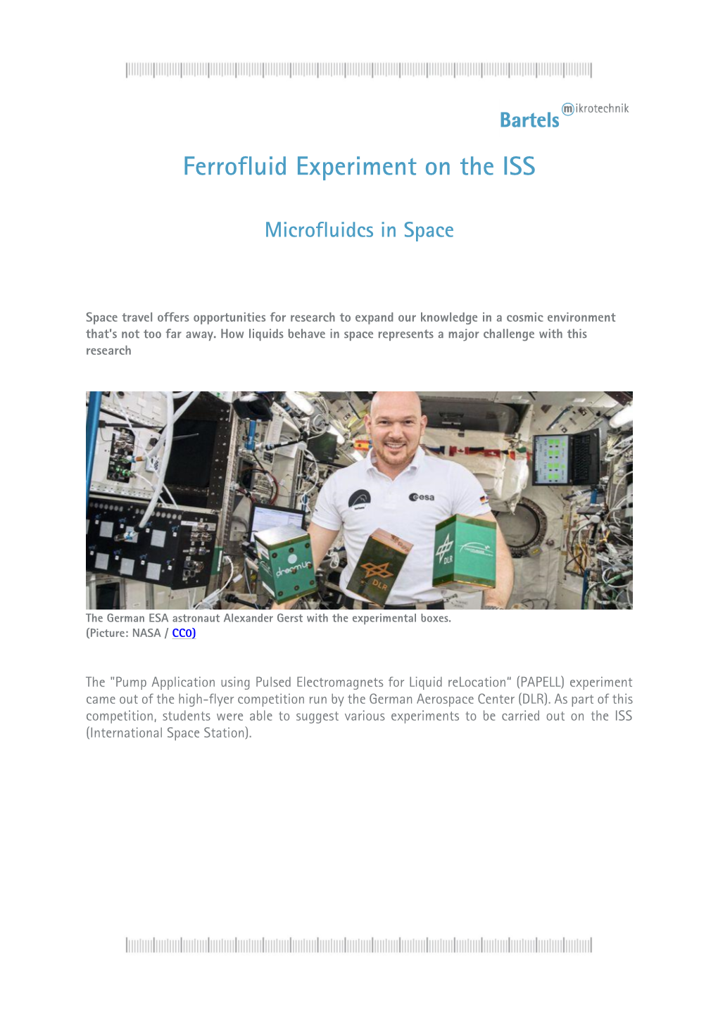 Ferrofluid Experiment on the ISS