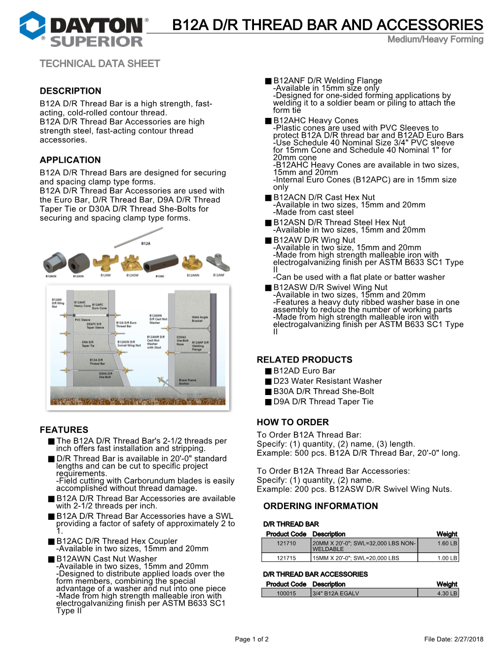 B12A D/R THREAD BAR and ACCESSORIES Medium/Heavy Forming