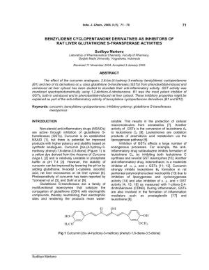 Benzylidene Cyclopentanone Derivatives As Inhibitors of Rat Liver Glutathione S-Transferase Activities