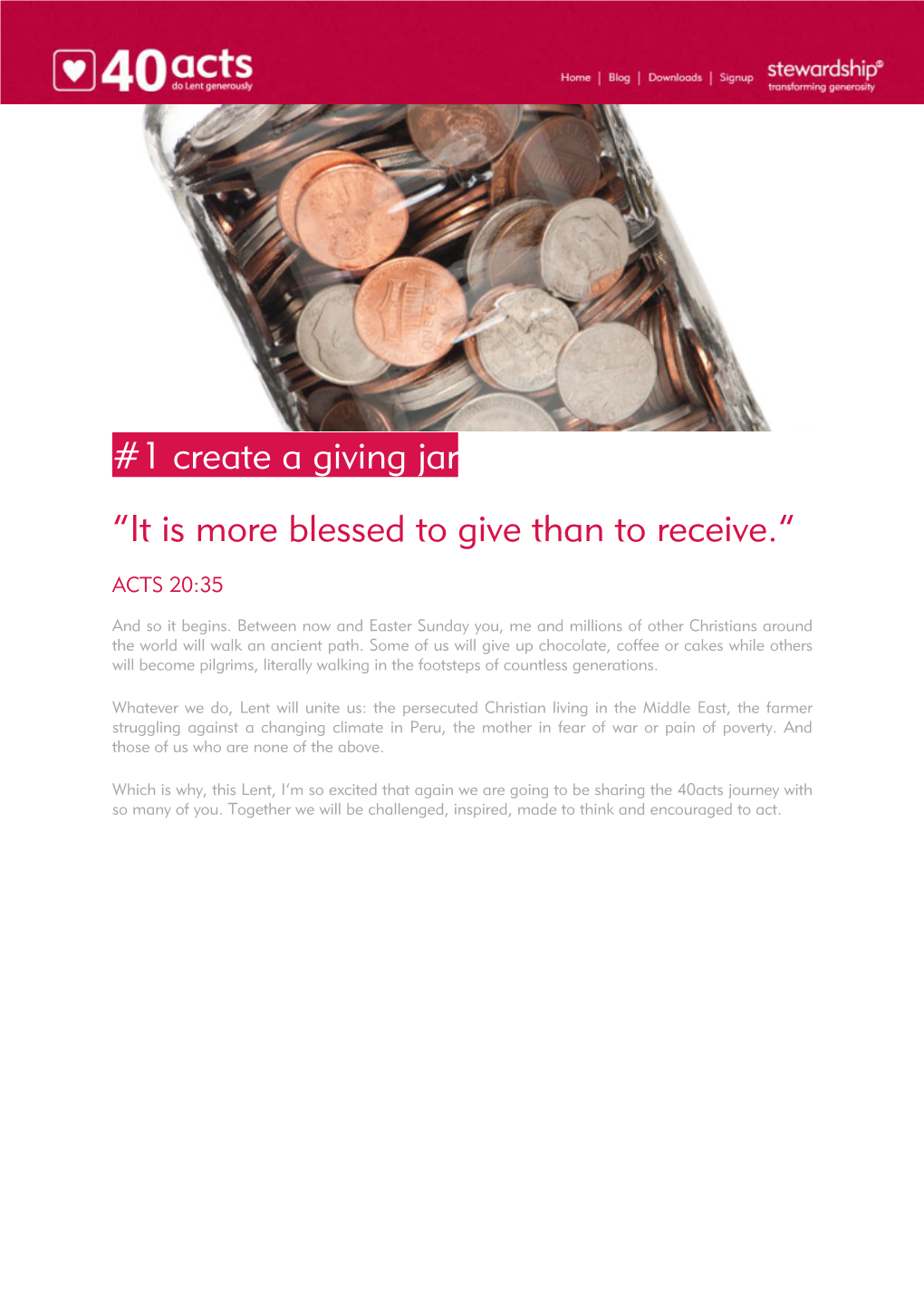 1 Create a Giving Jar “It Is More Blessed to Give Than to Receive.”