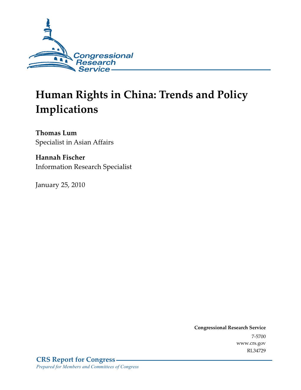 Human Rights in China: Trends and Policy Implications