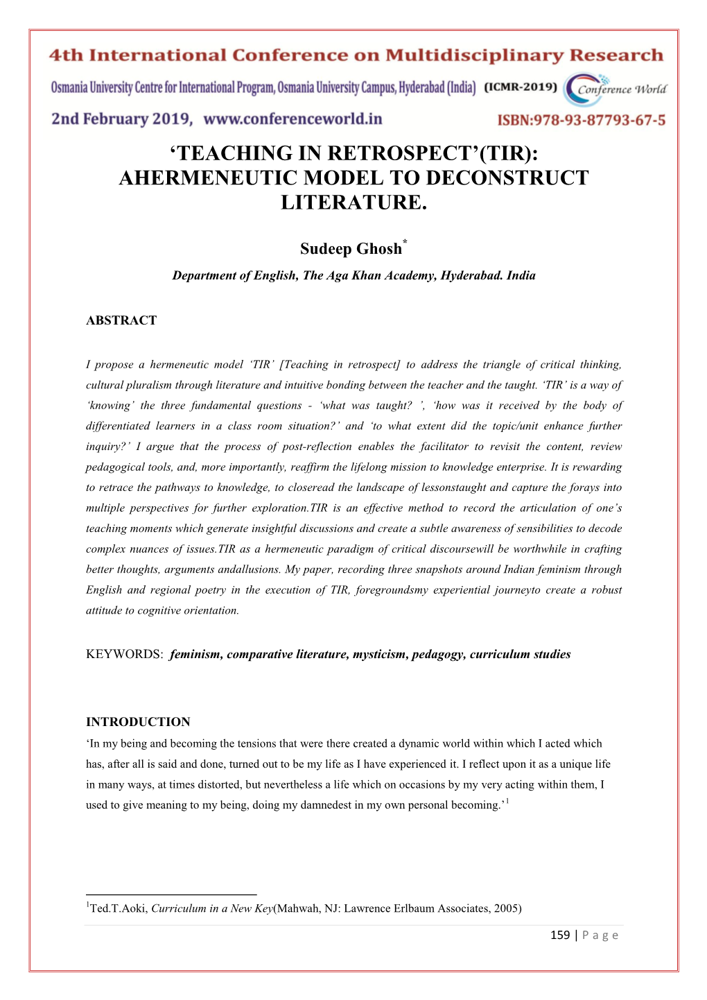 (Tir): Ahermeneutic Model to Deconstruct Literature