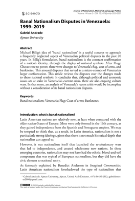 Banal Nationalism Disputes in Venezuela: 1999–2019 Gabriel Andrade1 Ajman University