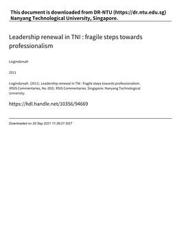 Leadership Renewal in TNI : Fragile Steps Towards Professionalism