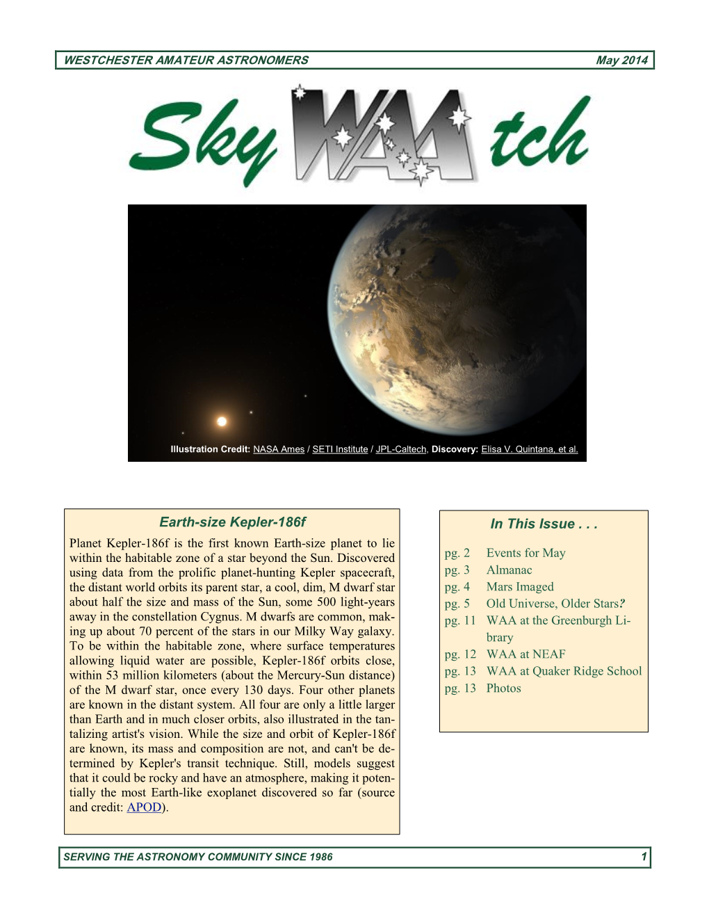 Earth-Size Kepler-186F in This Issue