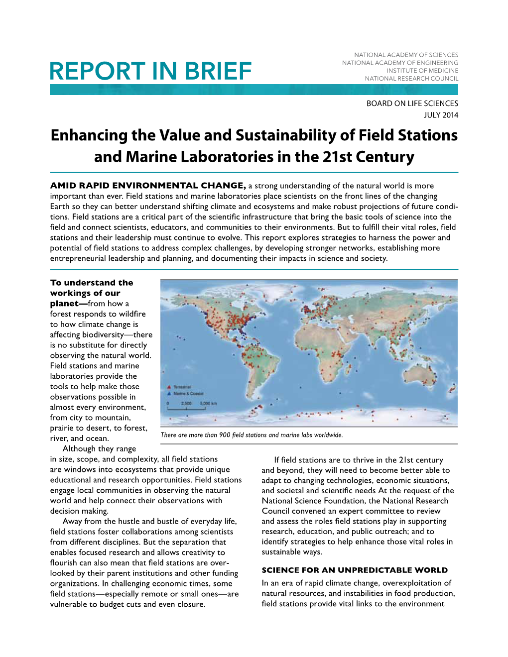 Enhancing the Value and Sustainability of Field Stations and Marine Laboratories in the 21St Century