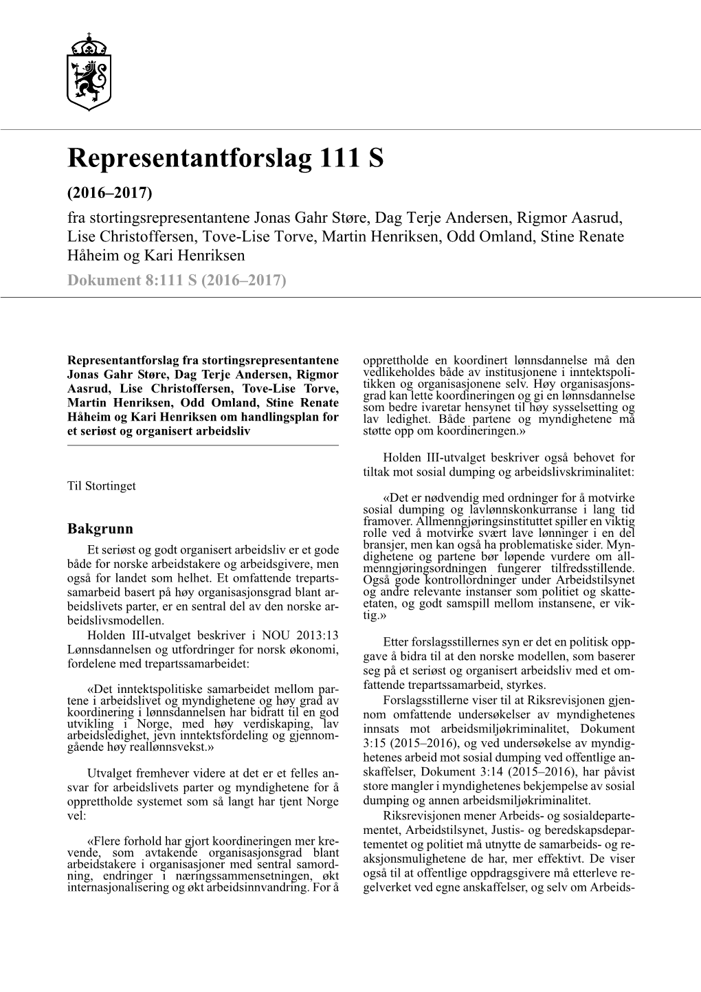 Representantforslag 111 S