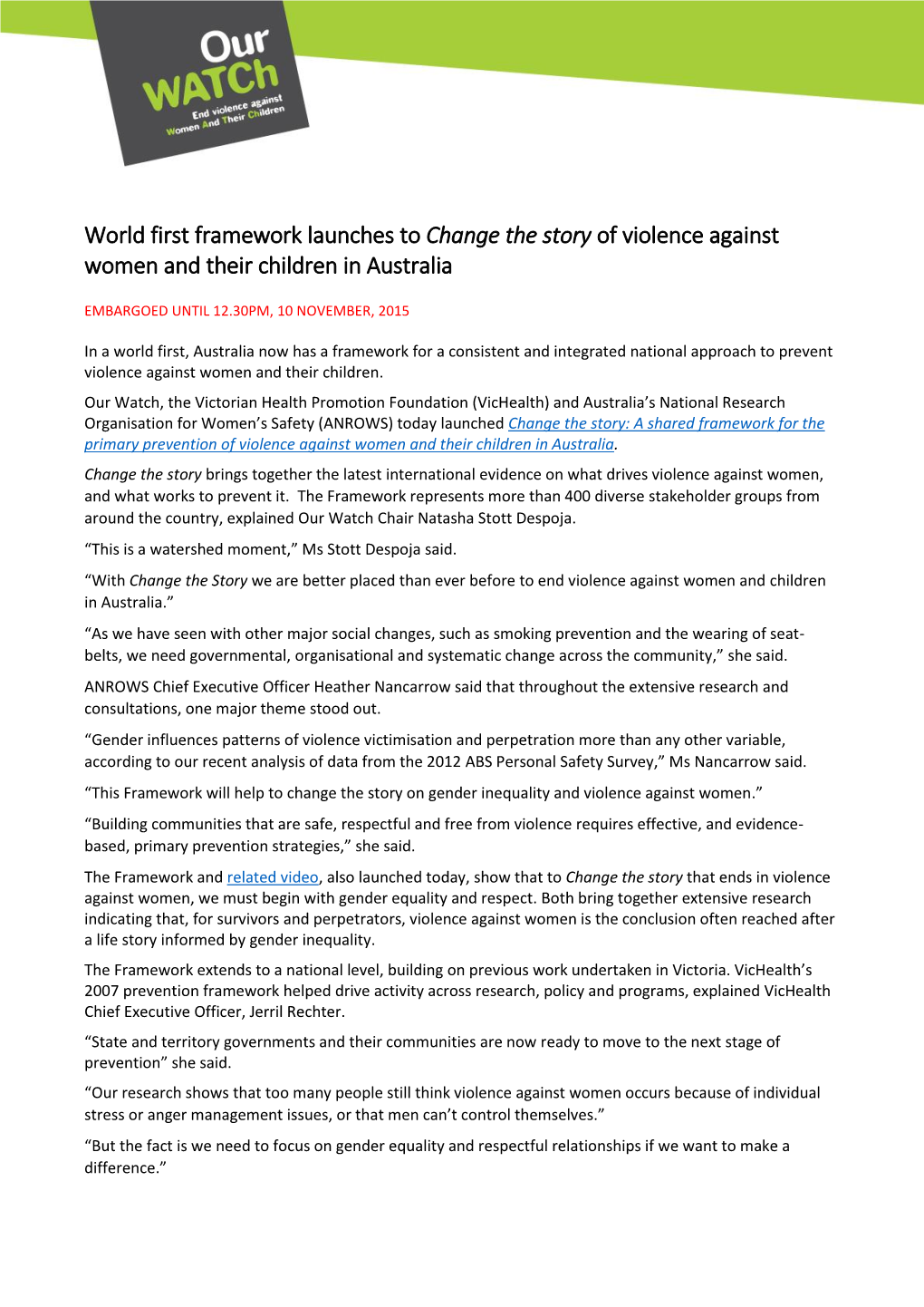 World First Framework Launches to Change the Story of Violence Against Women and Their Children in Australia