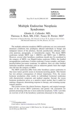Multiple Endocrine Neoplasia Syndromes Glenda G
