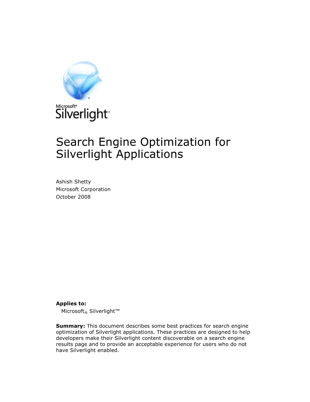 Search Engine Optimization for Silverlight Applications