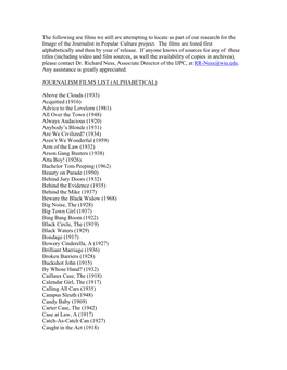 Journalism Films List (Alphabetical)