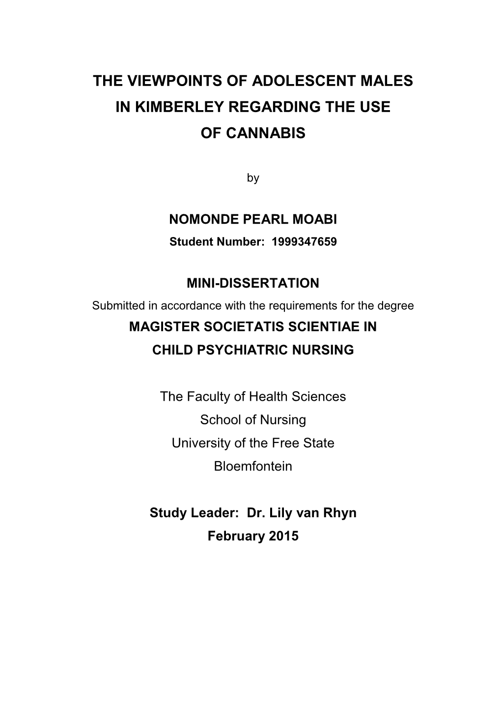 The Viewpoints of Adolescent Males in Kimberley Regarding the Use of Cannabis