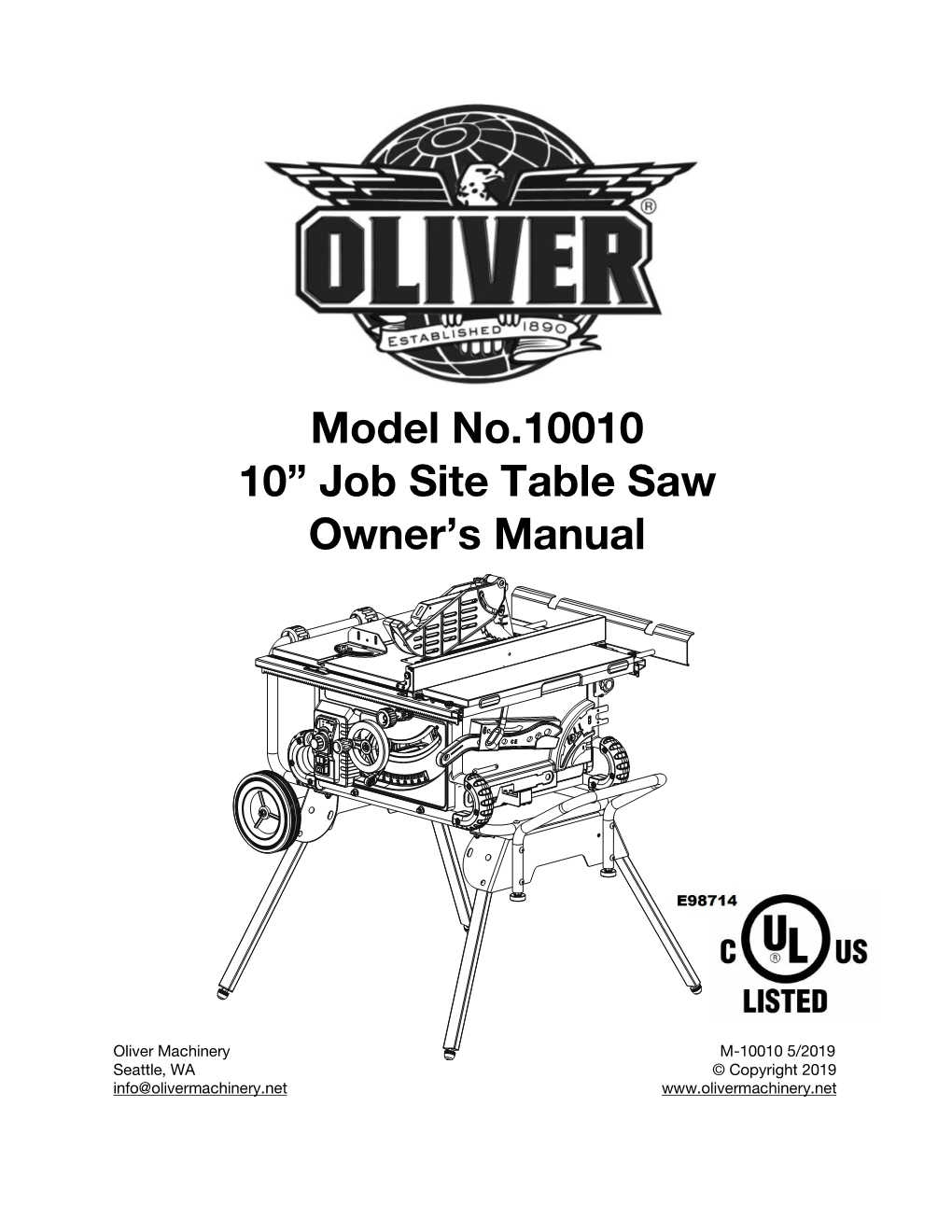 Model No.10010 10” Job Site Table Saw Owner's Manual