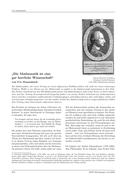 Die Mathematik Ist Eine Gar Herrliche Wissenschaft“ ” Penhauer Nicht Gut Auf Die Mathematik Zu Sprechen War