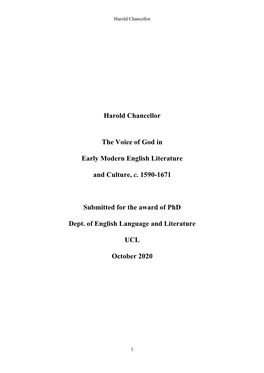 Harold Chancellor the Voice of God in Early Modern English Literature