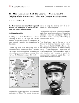 The Manchurian Incident, the League of Nations and the Origins of the Pacific War. What the Geneva Archives Reveal