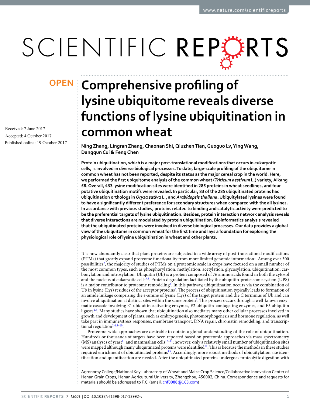 Comprehensive Profiling of Lysine Ubiquitome Reveals Diverse