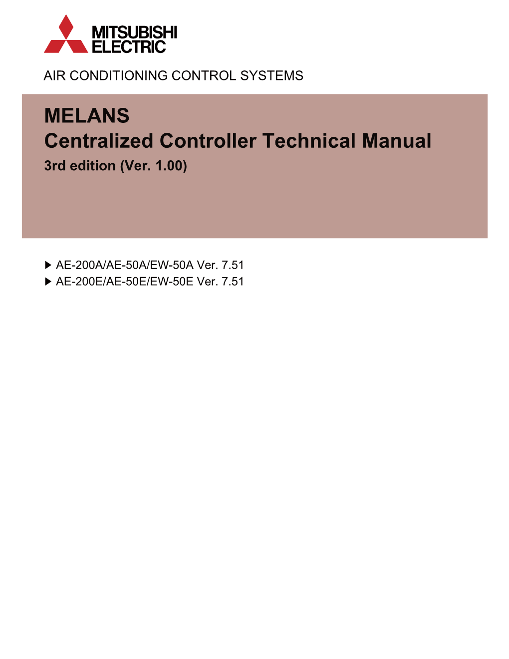 MELANS Centralized Controller Technical Manual 3Rd Edition (Ver