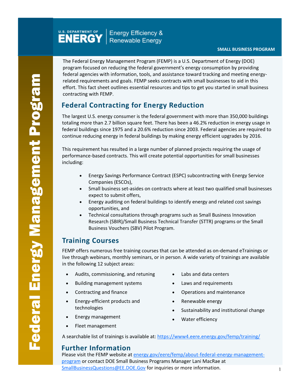 Federal Energy Management Program (FEMP) Is a U.S