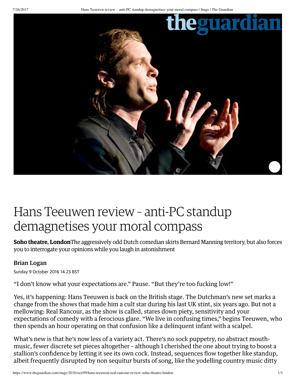 Hans Teeuwen Review – Anti-PC Standup Demagnetises Your Moral Compass | Stage | the Guardian