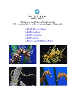 “The Secret Lives of Seahorses” Exhibit Press Kit Click on Headings Below to Go Directly to a Specific Page of the Press Kit