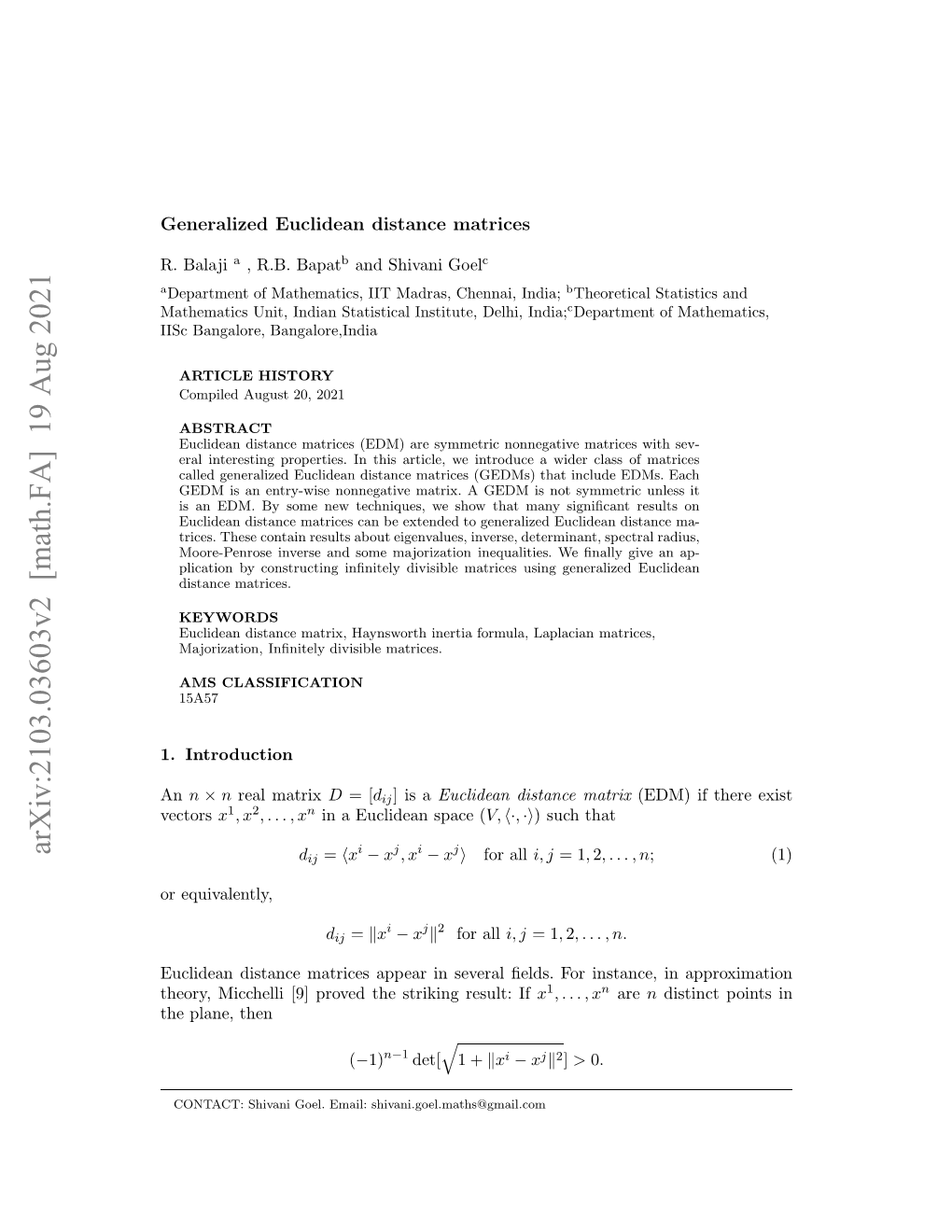 Generalized Euclidean Distance Matrices (GEDM)