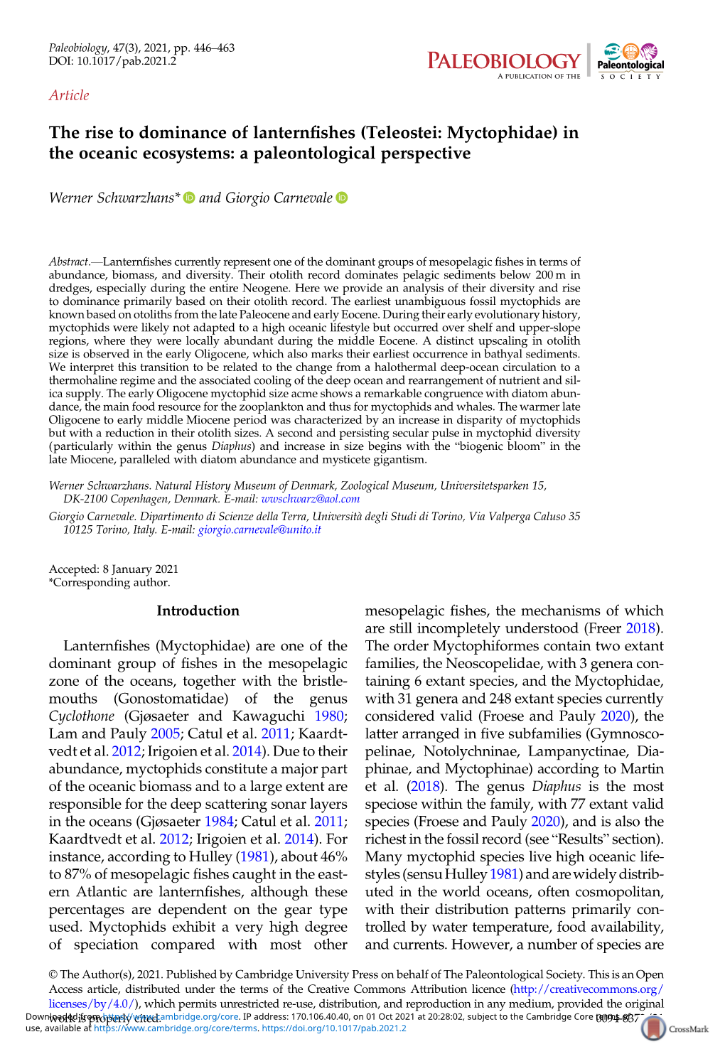 Teleostei: Myctophidae) in the Oceanic Ecosystems: a Paleontological Perspective