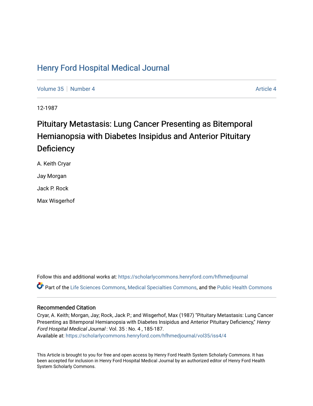 Lung Cancer Presenting As Bitemporal Hemianopsia with Diabetes Insipidus and Anterior Pituitary Deficiency