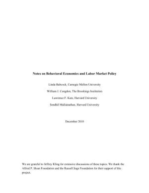 Notes on Behavioral Economics and Labor Market Policy