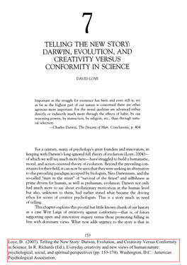Telling the New Story: Darwin, Evolution, and Creativity Versus Conformity in Science