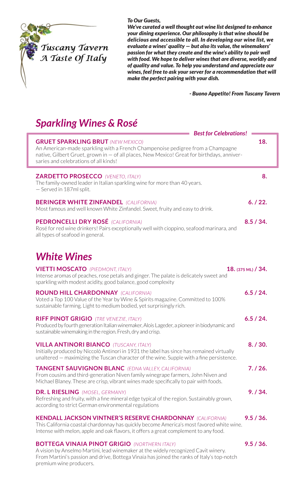 Sparkling Wines & Rosé White Wines