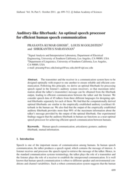 Auditory-Like Filterbank: an Optimal Speech Processor for Efficient