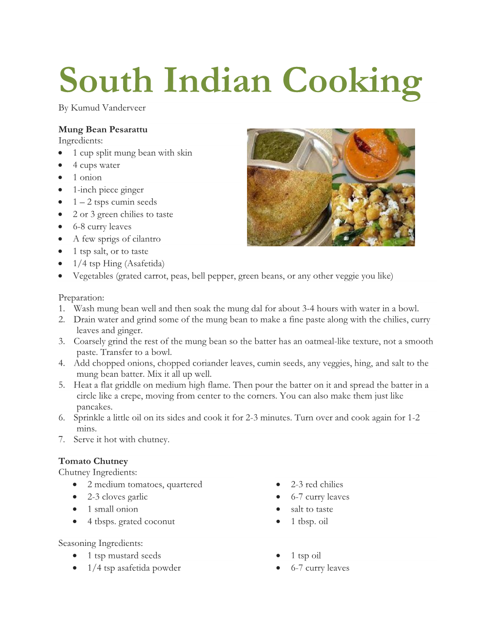 South Indian Cooking by Kumud Vanderveer