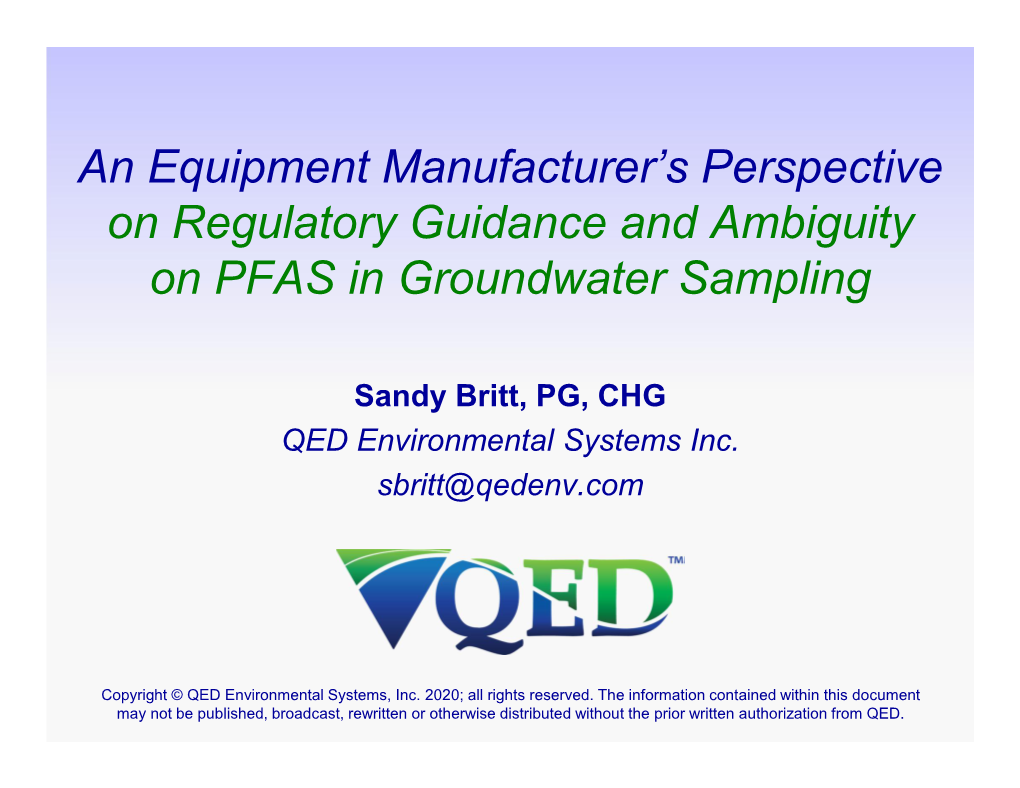 On Regulatory Guidance And Ambiguity On Pfas In Groundwater Sampling