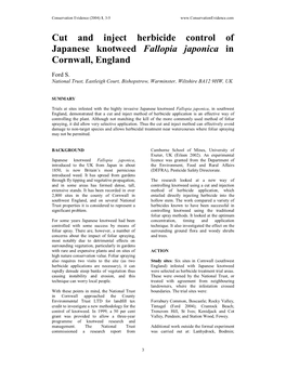Cut and Inject Herbicide Control of Japanese Knotweed Fallopia Japonica in Cornwall, England