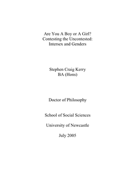 Intersex and Genders Stephen Craig Kerry BA