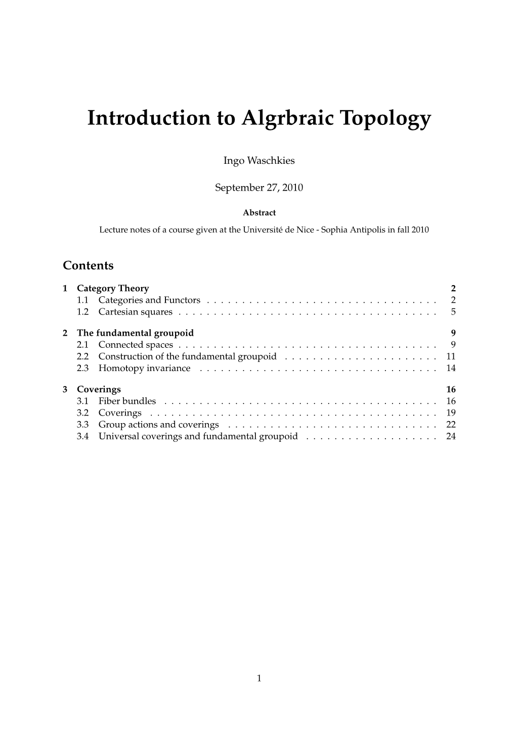 Introduction to Algrbraic Topology