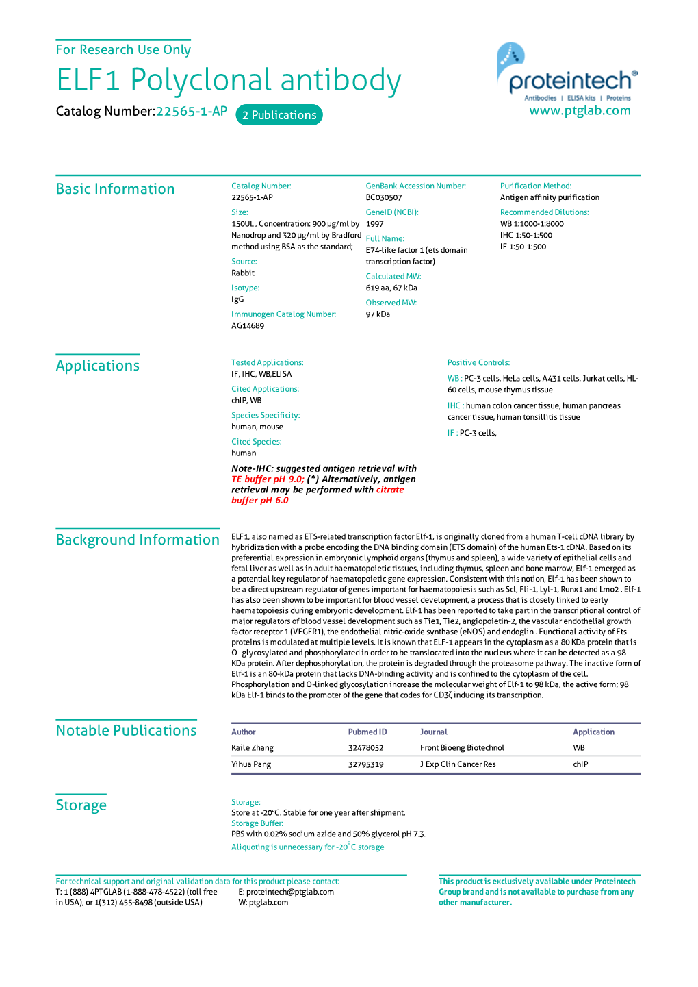 ELF1 Polyclonal Antibody Catalog Number:22565-1-AP 2 Publications