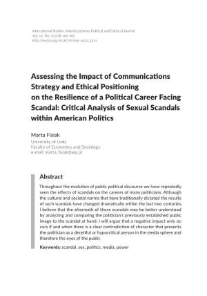 Assessing the Impact of Communications Strategy and Ethical Positioning on the Resilience of a Political Career Facing Scandal