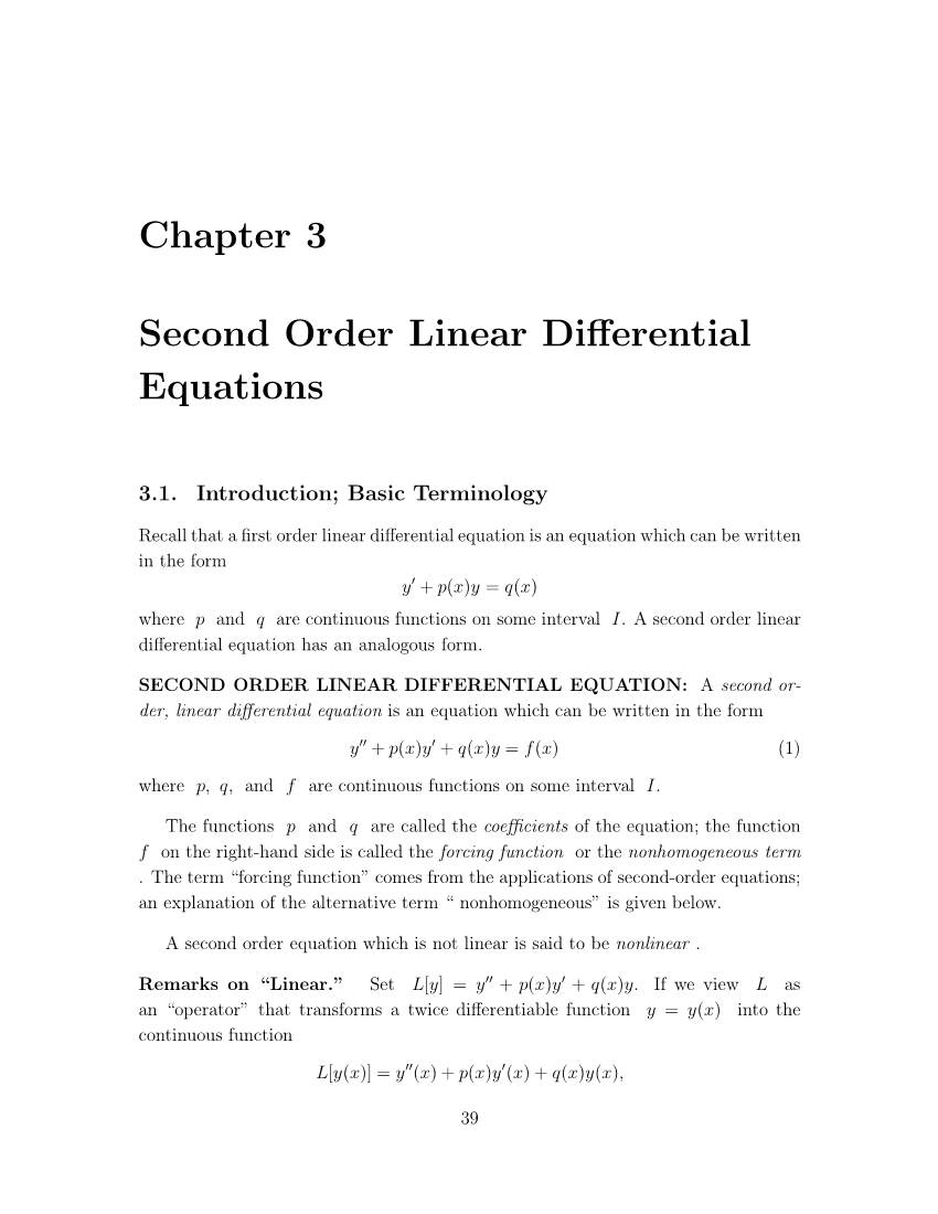 Chapter 3 Second Order Linear Differential Equations