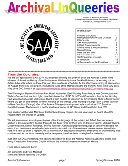 From the Co-Chairs: We Are Fast Approaching SAA 2010